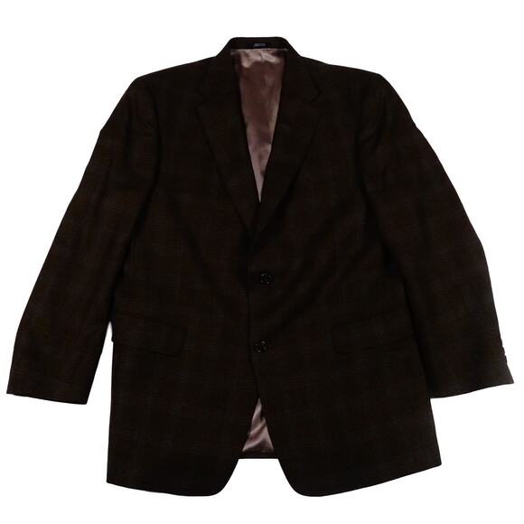 Hart Schaffner Marx Brown Blue Plaid Windowed Blazer Suit Jacket 44R Made USA